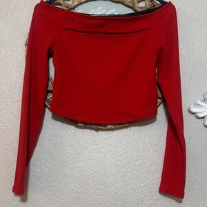 Bar III Red Off-Shoulder Crop Top